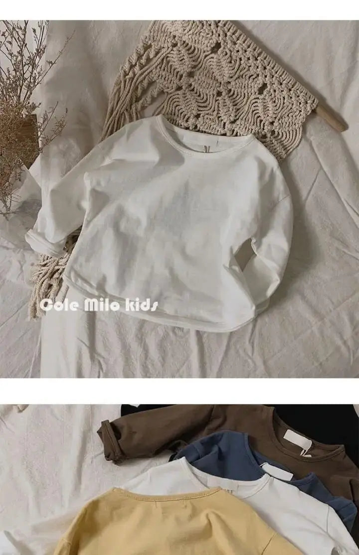 Herbst Winter Junge Mädchen Kinder solide lange Ärmel Bottom ing Shirt Kind lose T-Shirt Retro Baby Baumwolle Tops Kleinkind lässig T-Shirts