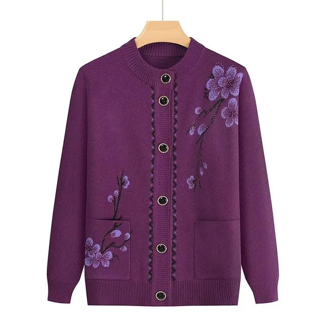 Oma Strickjacke Mittleren Alters und Ältere Frauen Pullover Mantel Frühling Herbst Warme Lange Ärmel Stricken Tops Mutter Geladen
