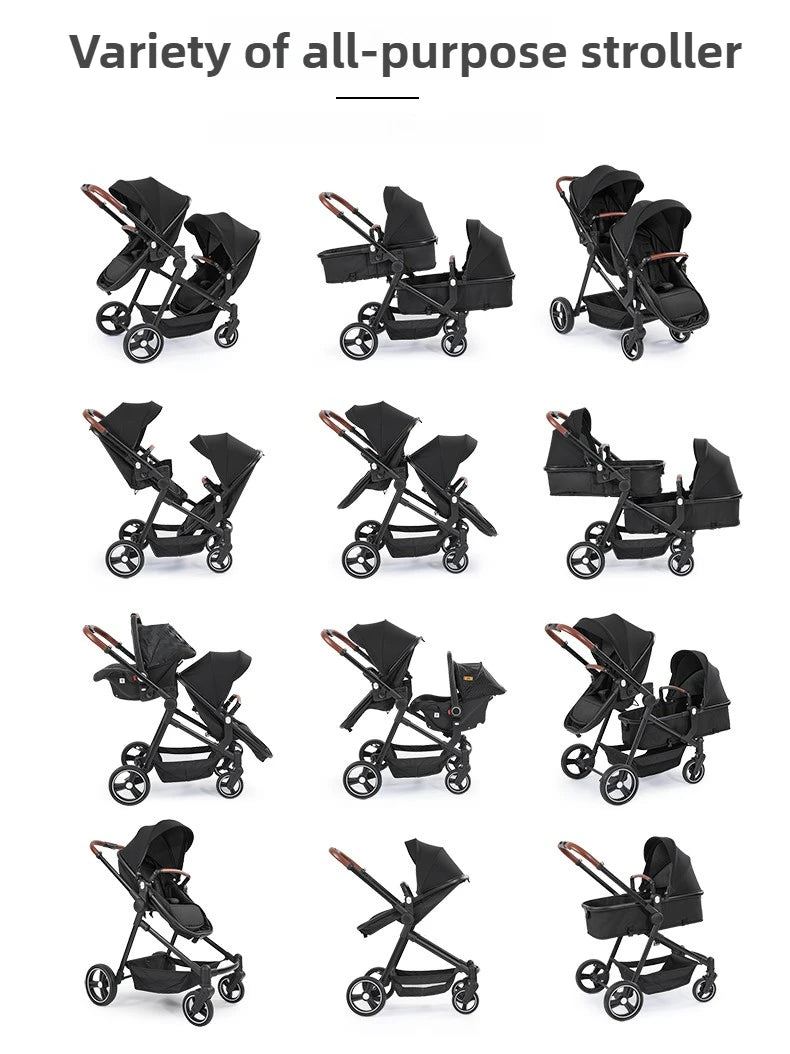NEUER 3-in-1-Doppelkinderwagen mit Autositz, Hochansicht-Kinderwagen für zwei Kinder, faltbar, leicht zu tragen