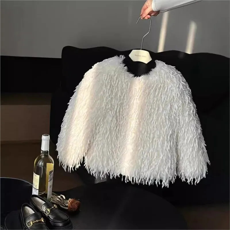 Mode Baby Mädchen Faux Pelz Jacke Dicke Outwear Infant Kleinkind Teenager Kind Winter Herbst Einfarbig Mantel Baby Kleidung 2-12Y