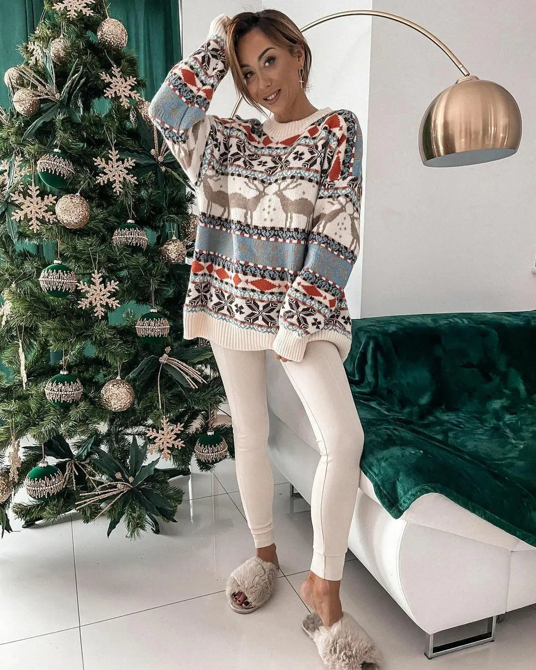 Autumn Pullover Damen Round Neck Long Sleeve Christmas Date Outdoor Vielseitiger Pullover Print Sweater Ropa De Invierno Para Mujer