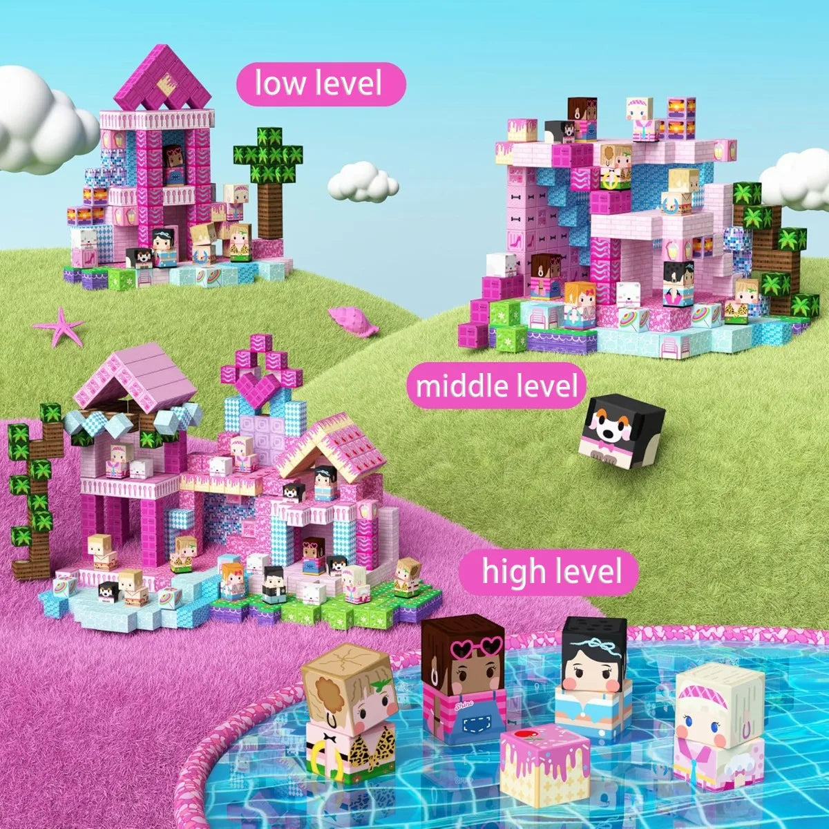 Magnetische Bausteine Minenwelt Magnetisches Pool-Schloss Villa Party Konstruktions-Bausteine STEM Jungen Mädchen Kinder Spielzeug-Set Geschenk