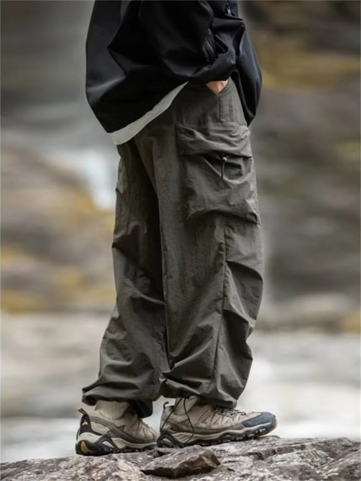 Herren Frühling und Herbst neue wasserdichte Hip Hop Bergsteiger hose lässige Harajuku Arbeits hose schwarze Cargo Outwear Hose