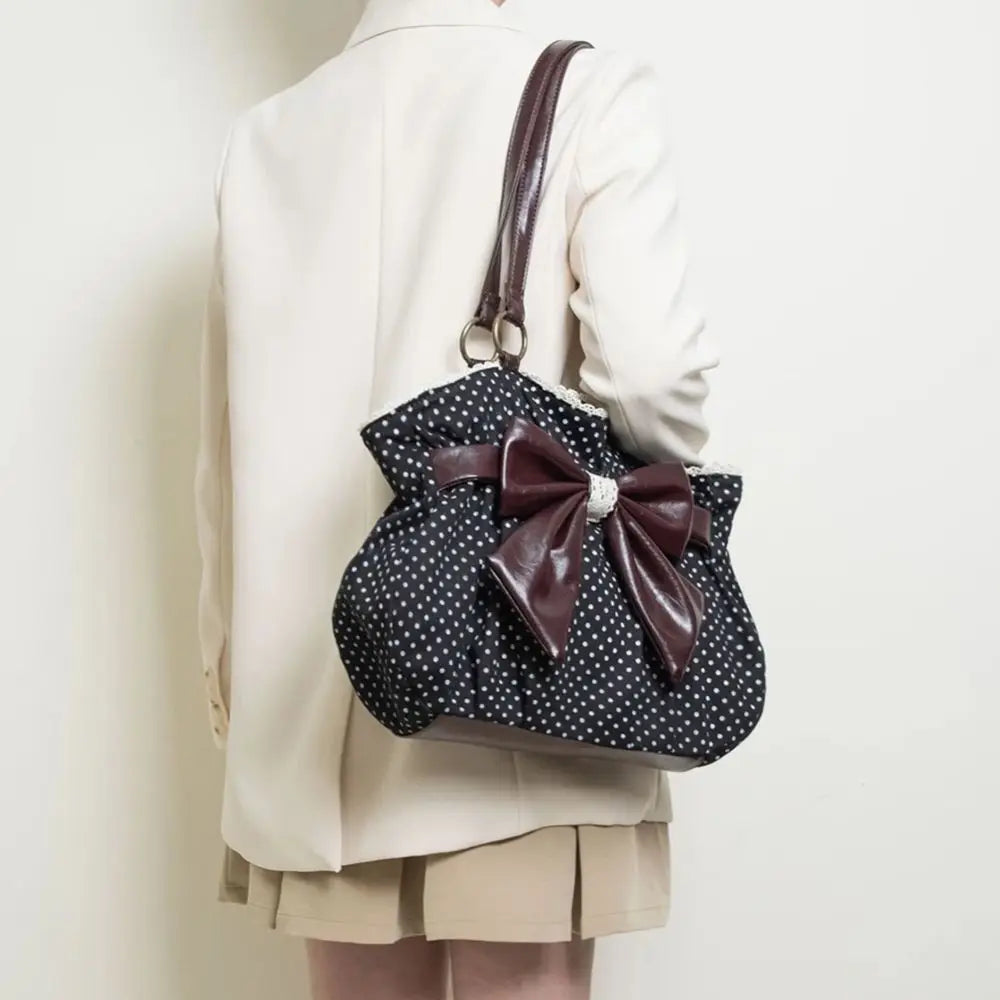 Trendy Vintage Damen Bogen Handtasche Y2k Casual Chic Lady Schultertaschen Ästhetische Dot All Match Ins Unterarmtasche Streetwear