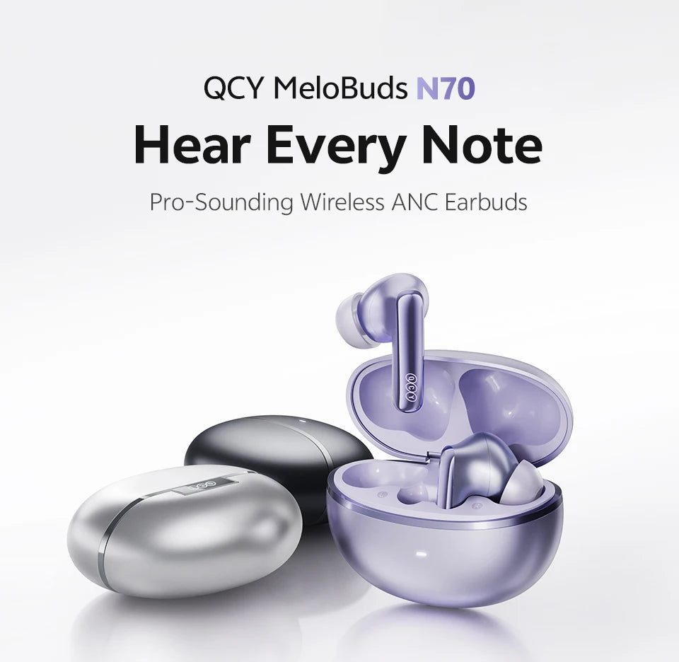 QCY MeloBuds N70 Adaptive ANC Wireless Earbuds Bluetooth 6.0 LDAC Hi-Res Audio 6 Mikrofone Wireless Charging Kopfhörer 50 Stunden IPX5