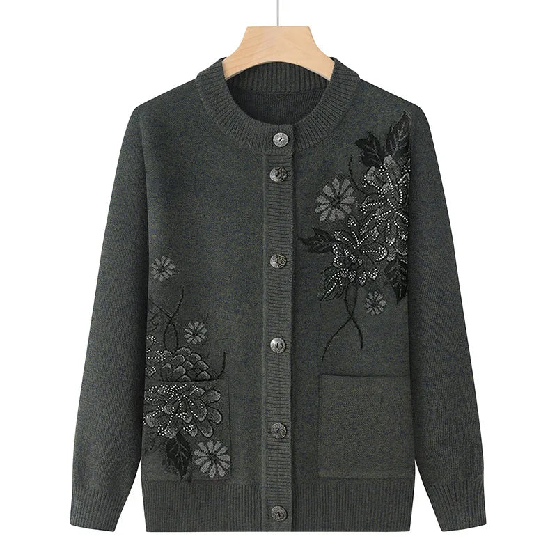 Koreanische frauen Kleidung Neue Stricken Woolen Gedruckt Strickjacke Mantel Mittleren Alters Mutter Strickwaren Tops Vintage Oma Pullover Jacke