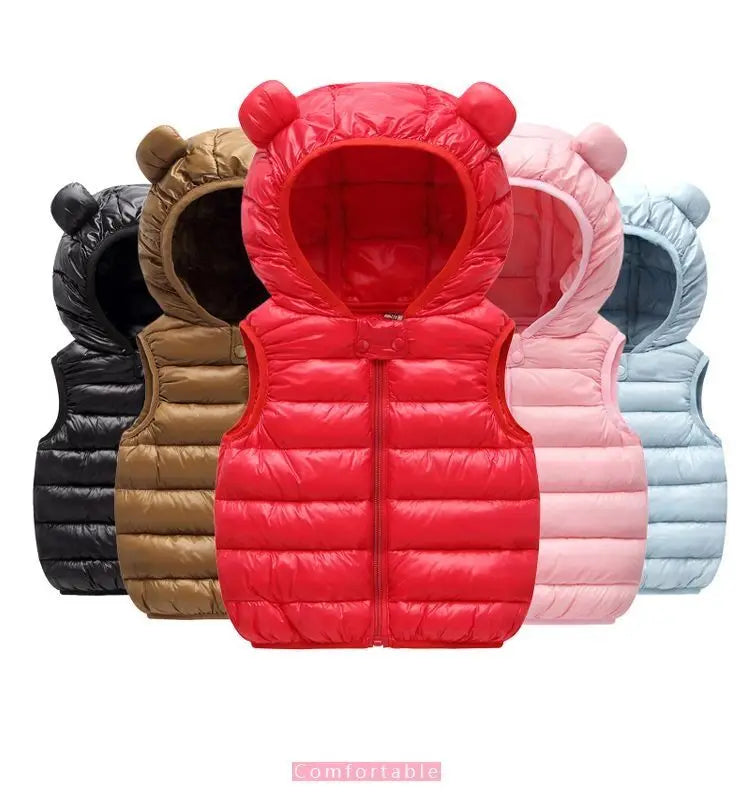 Neue Baby Jungen Mädchen Warme Daunenweste Herbst Winter Baumwolle Weste Mit Ohren Kinder Oberbekleidung Kinder Kleidung Kapuzenjacke Westen
