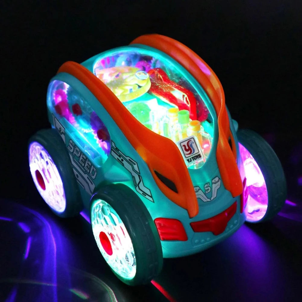 Stunt-Auto für Kinder, drehbares Spielzeugauto mit bunten Lichtern und Musik, elektrisches dynamisches Getriebefahrzeugmodell, Kindergeschenk