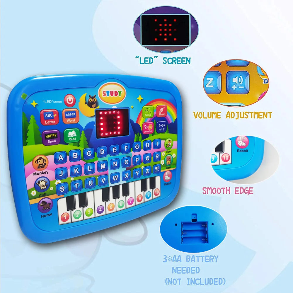 Bildungstablett-Spielzeug für Kinder, Alphabetisierung ab 3 Jahren, Mathematik, Musiklernen, Doppel als elektronische Tastatur, Geburtstags-Weihnachtsgeschenk