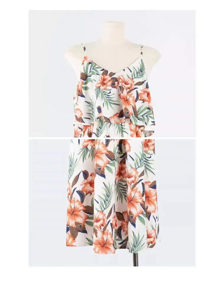 Family Look Vacation Beachwear Mother Daughter Sleeveless Dress Dad Son Matching Floral Shirt Set Parent-Child Holiday Outfits