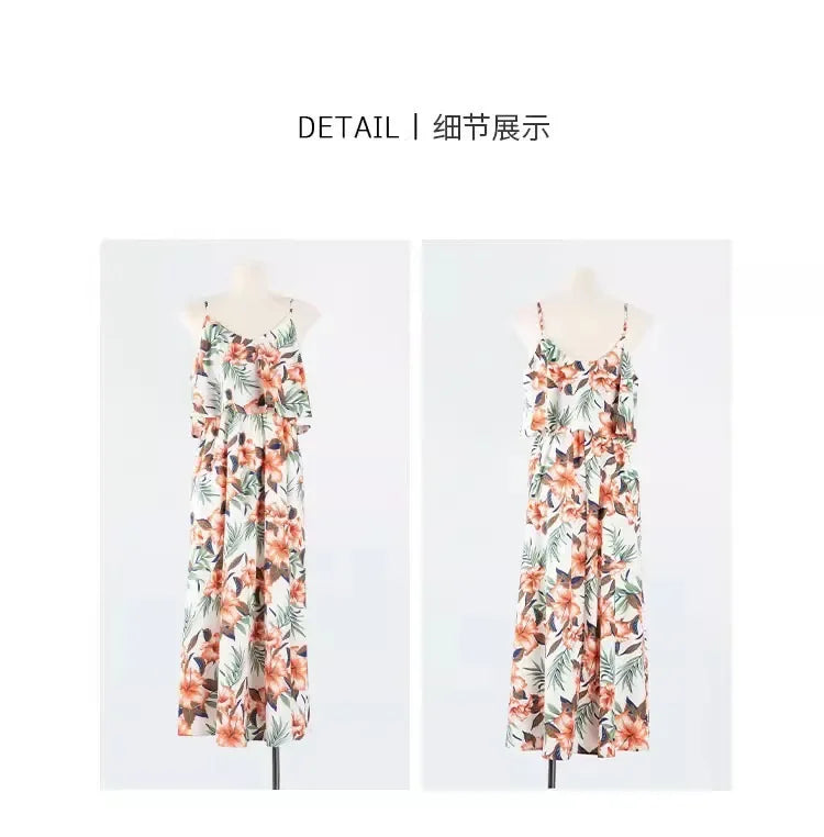 Family Look Vacation Beachwear Mother Daughter Sleeveless Dress Dad Son Matching Floral Shirt Set Parent-Child Holiday Outfits