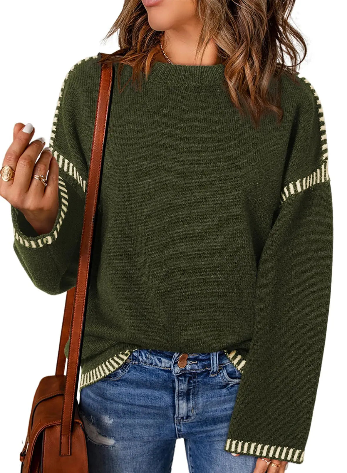 Strickwaren Damen Kleidung Sueter Roupas Femininas Damen Winter Strickpullover Rundhalsausschnitt Lose Lange Ärmel Herbst Mode 2025