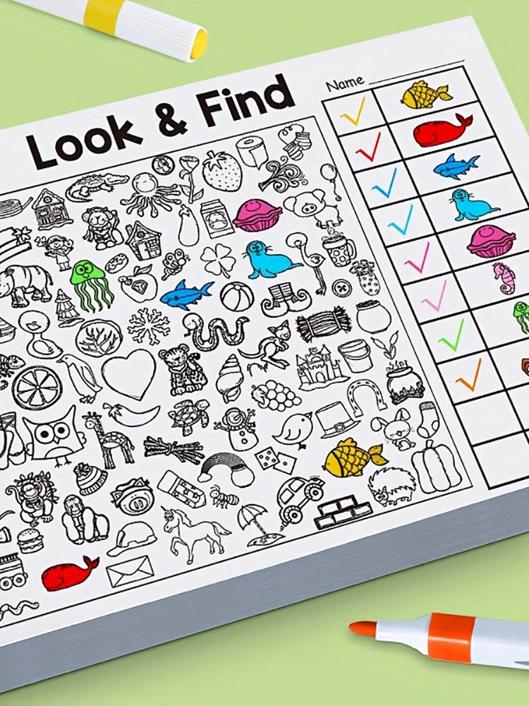Malbuch für versteckte Gegenstände für Kinder, enthält mehr als Such- und Malaktivitäten – interaktives Such- und Malaktivitätsarbeitsbuch, geeignet für Schule, Zuhause, Reisen – pädagogisches Puzzlebuch, Malübun