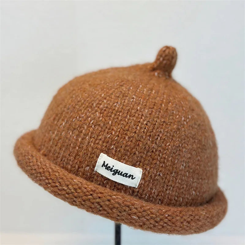 2025, Damen-Wintermütze mit umgedrehter Krempe, gestrickte Wollmütze, hält den Kopf warm, Strickmütze, minimalistischer Stil, Modeaccessoires