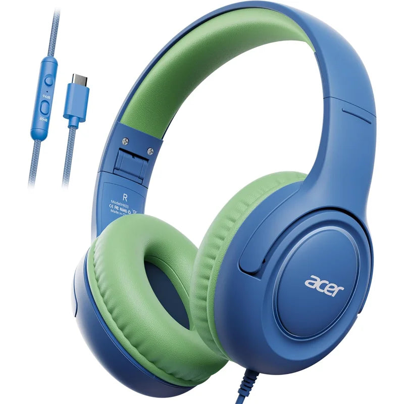 Acer Kinder-Kopfhörer, kabelgebunden, für die Schule, 85/94 dB Lautstärkeregler, faltbares Stereo-Sound-Headset für Kinder, Lerntablett, IPad, PC