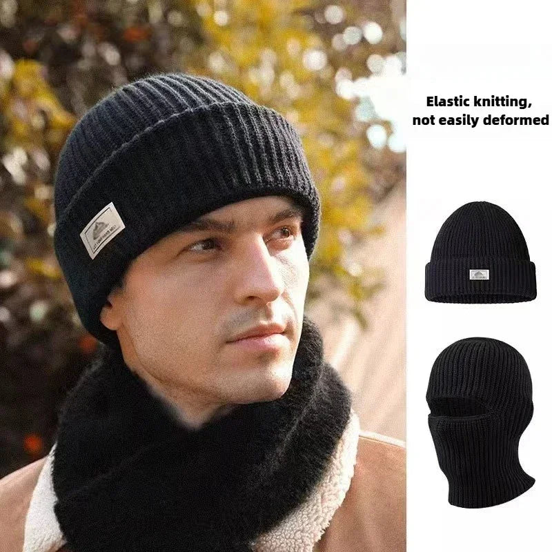 2-in-1 Winter-Maskenmütze Warme Strickmütze Winddichte Einfarbige Vollgesichts-Skimaske Taktische Fahrrad-Ohrenwärmer-Kappe