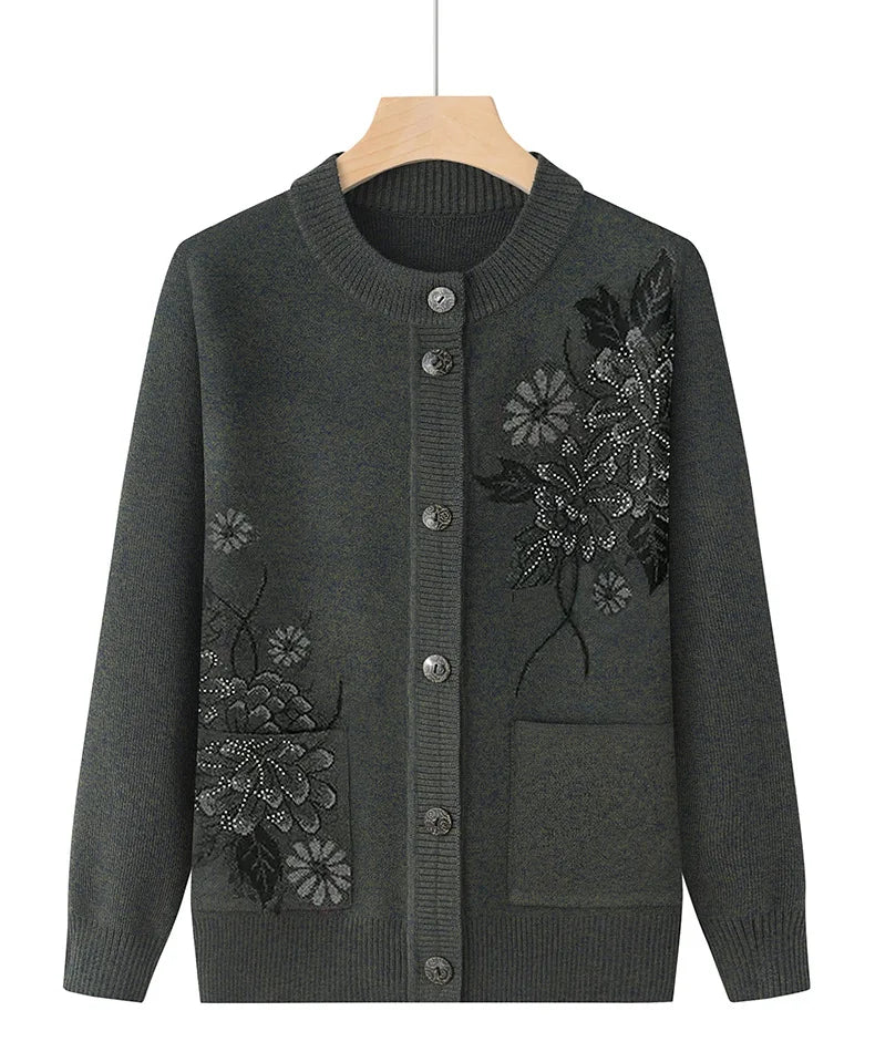 Koreanische frauen Kleidung Neue Stricken Woolen Gedruckt Strickjacke Mantel Mittleren Alters Mutter Strickwaren Tops Vintage Oma Pullover Jacke