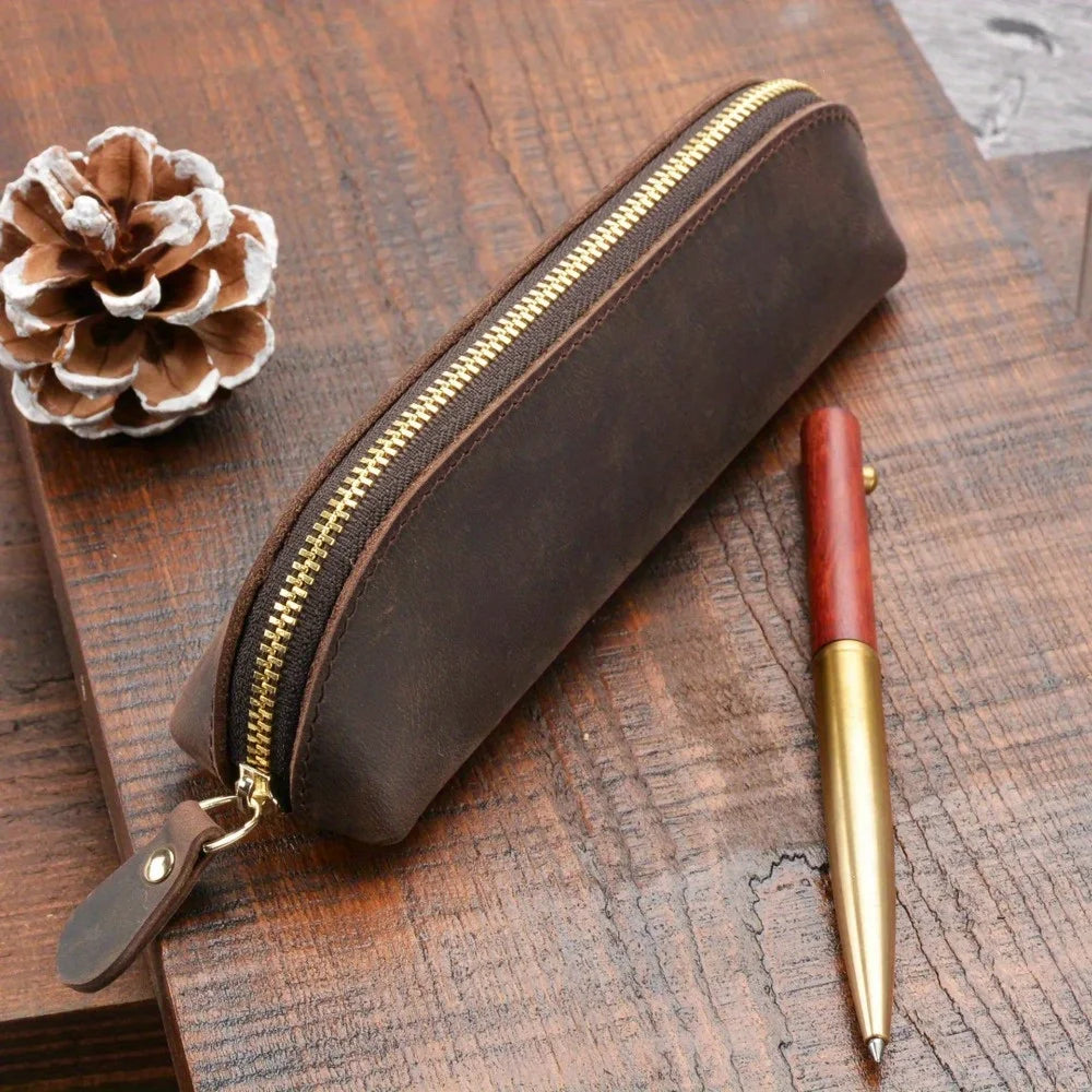 Vintage Leder Bleistift Tasche Einfache Schreibwaren Hoder Stift Fall Lagerung Tasche Zipper Bleistift Beutel Gläser Box Schule Liefert