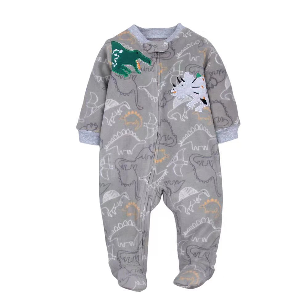 Neugeborenen-Strampler Frühling Herbst Fleece Reißverschluss Jungen Mädchen Pyjama Outfit Tier-Jumpsuit Säuglingskleidung 0-12 Monate