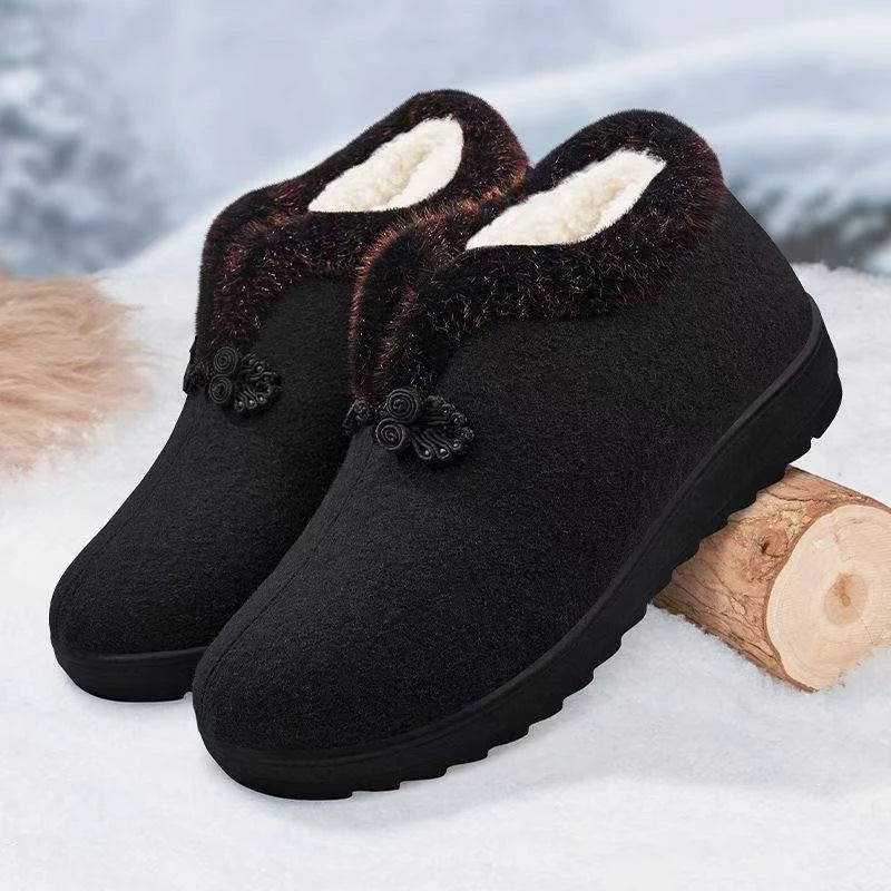 Neue Winter-Damenschuhe im Nordost-Stil, warme Baumwollschuhe, dick gefüttert mit Fleece, rutschfest, weiche Sohle, bequem für ältere Mütter und Großmütter, kältebeständig.
