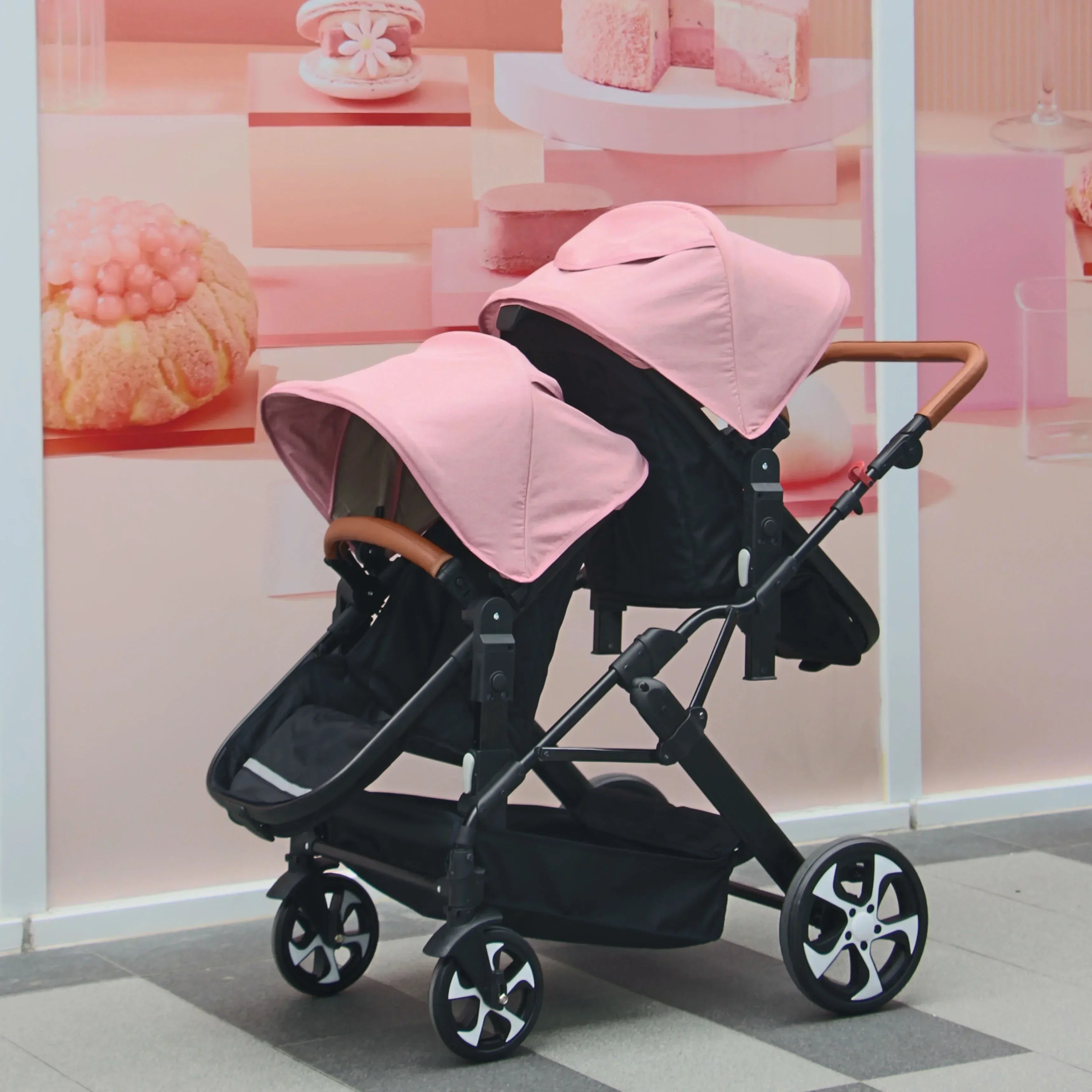 3-in-1-Zwillings-Kinderwagen mit Autositz für zwei Kinder, faltbar, stoßdämpfender Kinderwagen mit hoher Landschaft