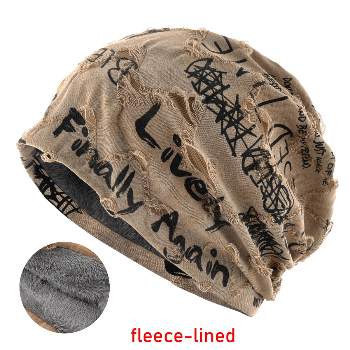 Beanie-Mütze mit Buchstaben-Aufdruck für Damen und Herren, Vintage-Design im Distressed-Look  Wasteland Style Frühling Sommer Warmer, mit Fleece gefütterter Winter