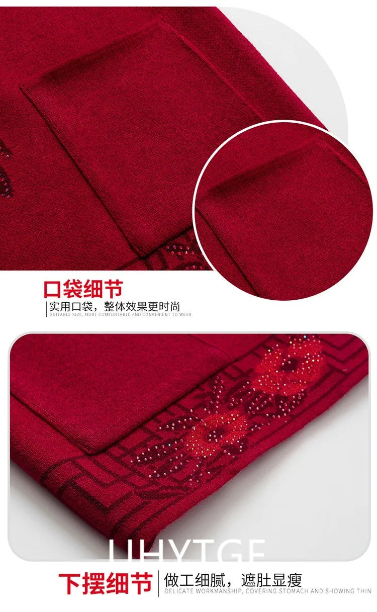 2025 Oma Pullover Frauen Frühling Herbst Pullover Mantel Mutter Strickjacke Für Frau Samt Strickwaren Weibliche Kleidung 5XL 2898
