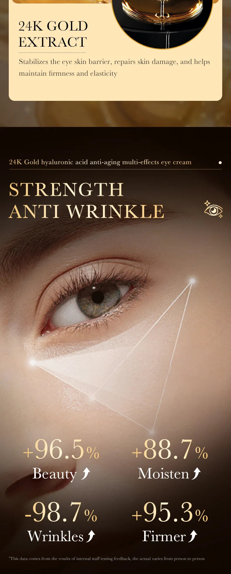 24k Gold Hyaluronsäure Augencreme Anti Augenringe Tränensäcke Straffende Feuchtigkeitsspendende Augen Hautpflege Produkte