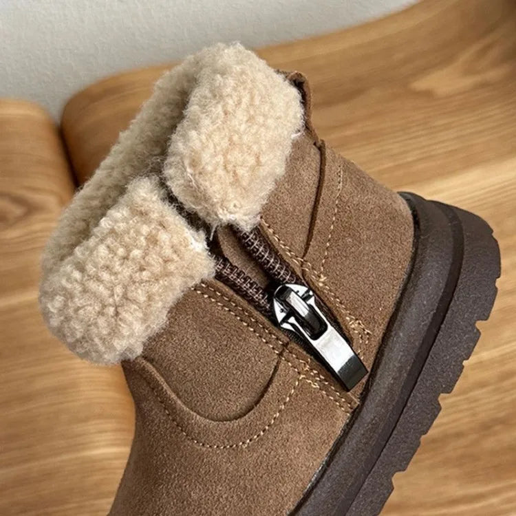 Kinder-Schneestiefel aus weichem Leder für Babys und Kleinkinder, warme, mit Fleece gefütterte Winter-Outdoor-Schuhe, Kleinkind-Stiefel für kleine Kinder
