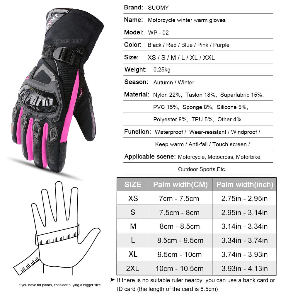 SUOMY Winter Warme Damen Rosa Motorradhandschuhe 100% Wasserdicht Lady Teens Mädchen Lila Motocross Motorrad Racing Reithandschuhe