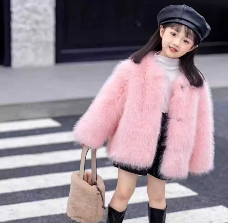 Gefälschte Pelz Mädchen Jacke Herbst Winter Neue Einfarbig Dicke Warm Halten Einreiher Mantel Für 3-10 Jahre mädchen Mode Oberbekleidung