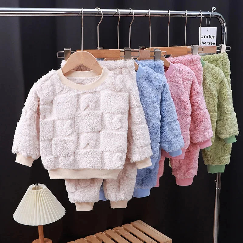 Herbst Winter flansch Nachtwäsche Mädchen Jungen Langarm Hause Kleidung Baby Kind Schlaf Kostüm Tops + Hosen Anzüge 0-5Y
