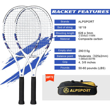 ALPSPORT T800 18K Professioneller Tennis-Schläger aus Carbonfaser – Leicht (280g) mit Tasche & Rutschfestem Gurt, Schneller Versand für Turniere