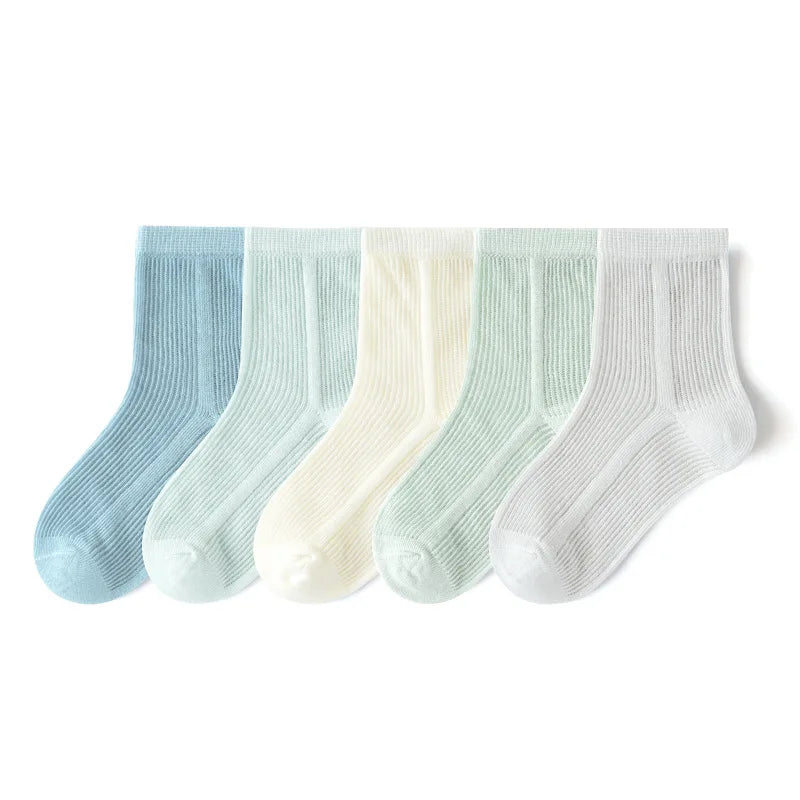 5 Paar Babysocken, Sommer-Baumwollsocken, dünne Netzsocken, für Jungen und Mädchen, Frühlingssocken, einfarbig