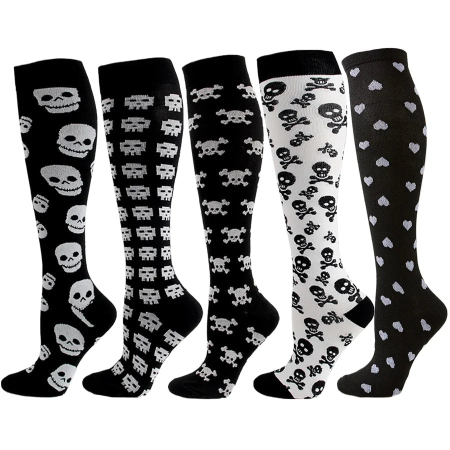 5 Paar Kompressionssocken für Damen, Wandern, Laufen, elastische Socken, Sportsocken, Flug, Schwangerschaft, geschwollene Krampfadern, Marathon-Socken