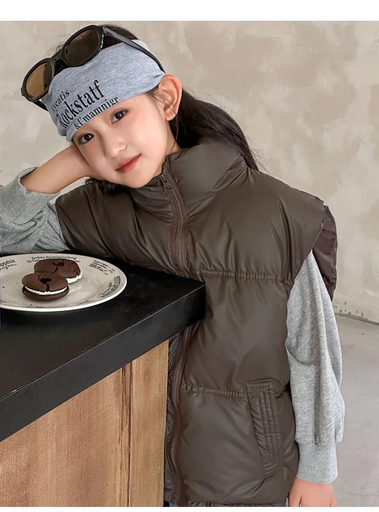 Herbst Winter Neue Jungen Mädchen Weste Einfarbig Dicke Warme Daunen Baumwolle Zipper Weste Für 3-12 Jahre Teen kinder Casual Oberbekleidung