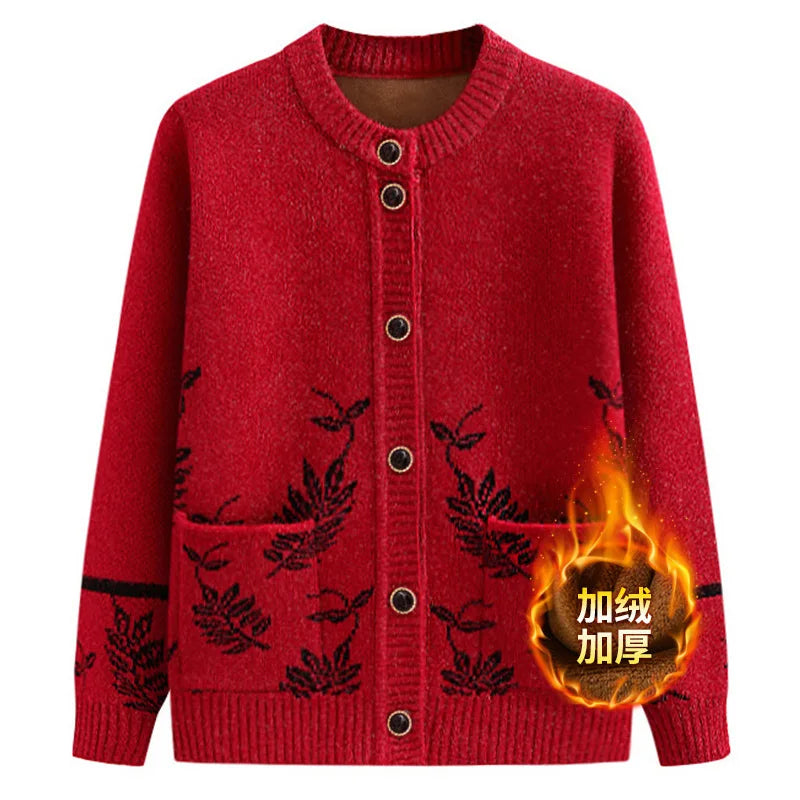 Neue Mittleren Alters Ältere frauen Pullover Frühling Herbst Strickjacke Samt Verdicken Mutter Gestrickte Top Oma Winter Warme Mantel