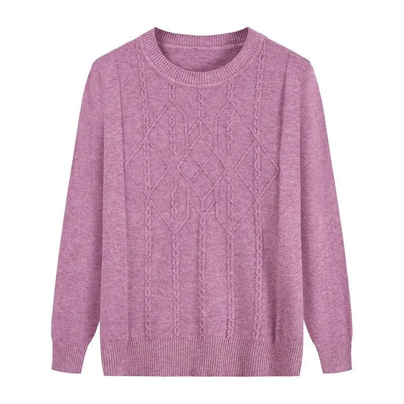 Rundhalspullover mit Zopfmuster für Frauen mittleren Alters und Senioren, für Mutter und Großmutter, Frühling, Herbst, Winter, Lässiger Basis-Pullover