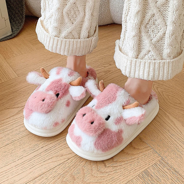 Cute Cow Plush Slippers