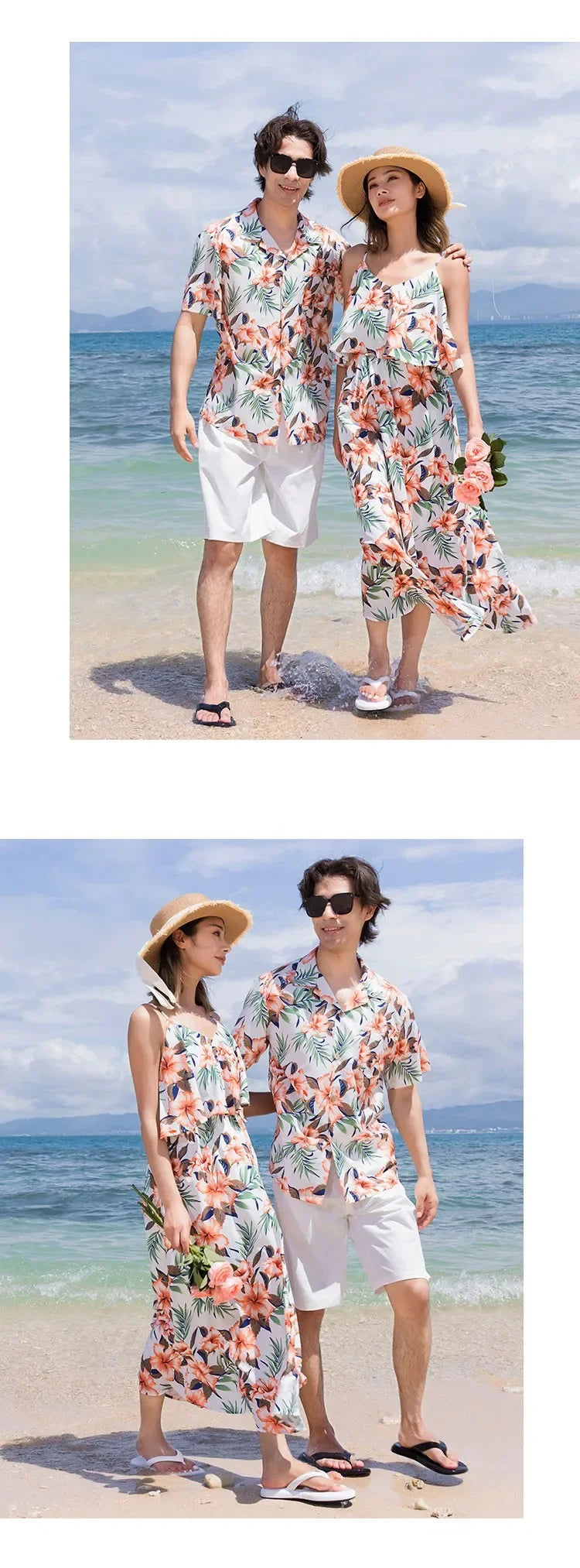 Family Look Vacation Beachwear Mother Daughter Sleeveless Dress Dad Son Matching Floral Shirt Set Parent-Child Holiday Outfits