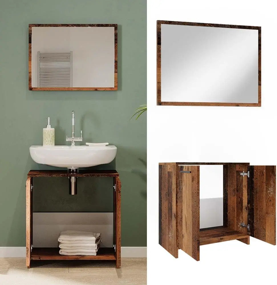 Bad Furniture-Set Oak rustikal Kiko, bestehend aus Badezimmer Mirror, Washbasinunterschrank - Platz for Nursing and Baduten