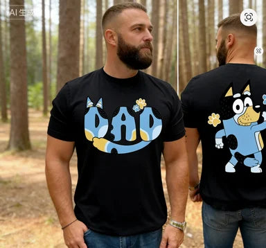 Bluey Day Kurzarm-T-Shirt, lockeres Sportshirt, Bluey Rundhals-Oberteil, bequemes Streetwear-Oberteil für Herren, passendes Familien-T-Shirt, Kleidung ﻿