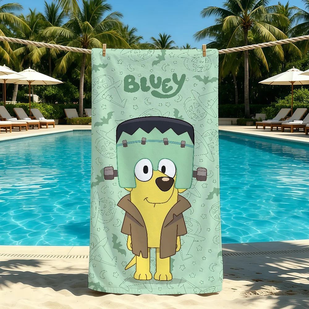 Cartoon Cute B-Bluey-ES Handtuch für Outdoor-Camping, Strandtuch, super saugfähiges, schnell trocknendes Sommerhandtuch