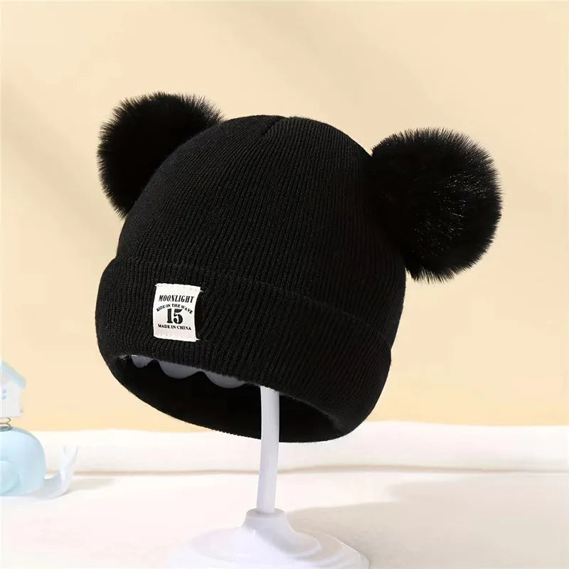 Herbst Winter Baby Warme Gestrickte Hüte Mit Pom Kinder Stricken Beanie Hut Einfarbig Kinder Hut Für Jungen Mädchen Zubehör