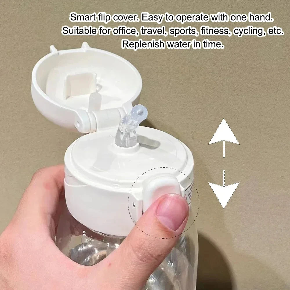 Cartoon Blueys Sport Transparente Wasserflasche 400ml mit Strohhalm Tragbare Reise-Trinkflasche Auslaufsichere Klare Mattierte Flasche