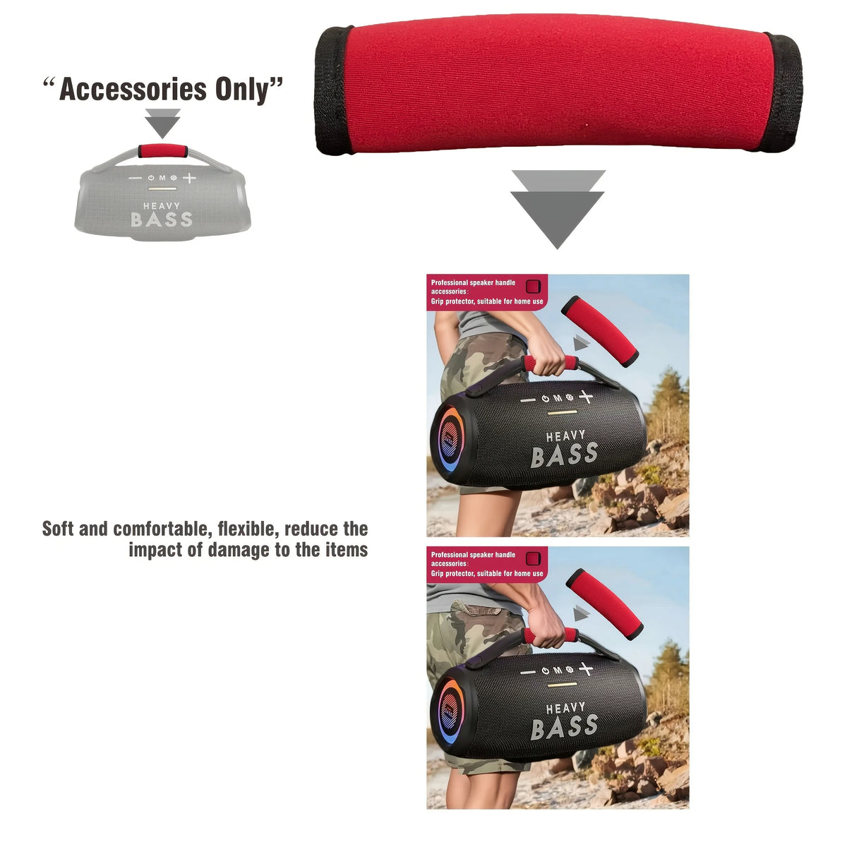 Robustes Armband mit Subwoofer-Griff – Auto-Stereo-Zubehör aus rotem Stoff mit rutschfestem Griff, kompatibel mit Auto-Verstärker-Spea