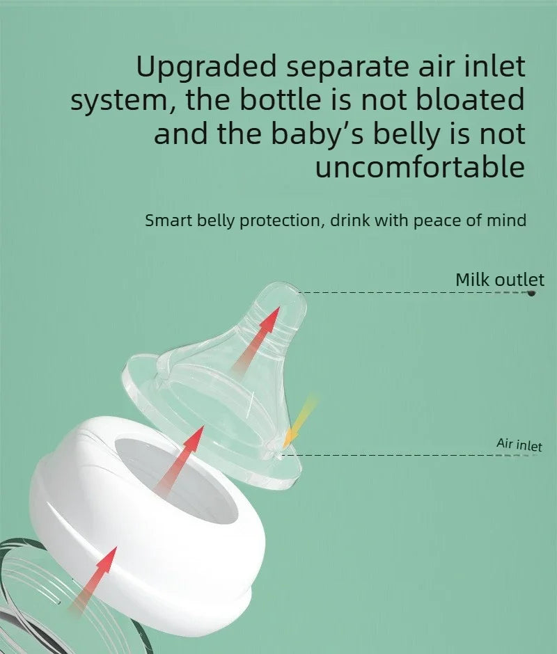 3-in-1 Freihändige Babyflasche 300ML mit Weitem Hals, Anti-Tropf-Schwerkraftstrohhalm und Milchaufbewahrungsflasche mit Sauger