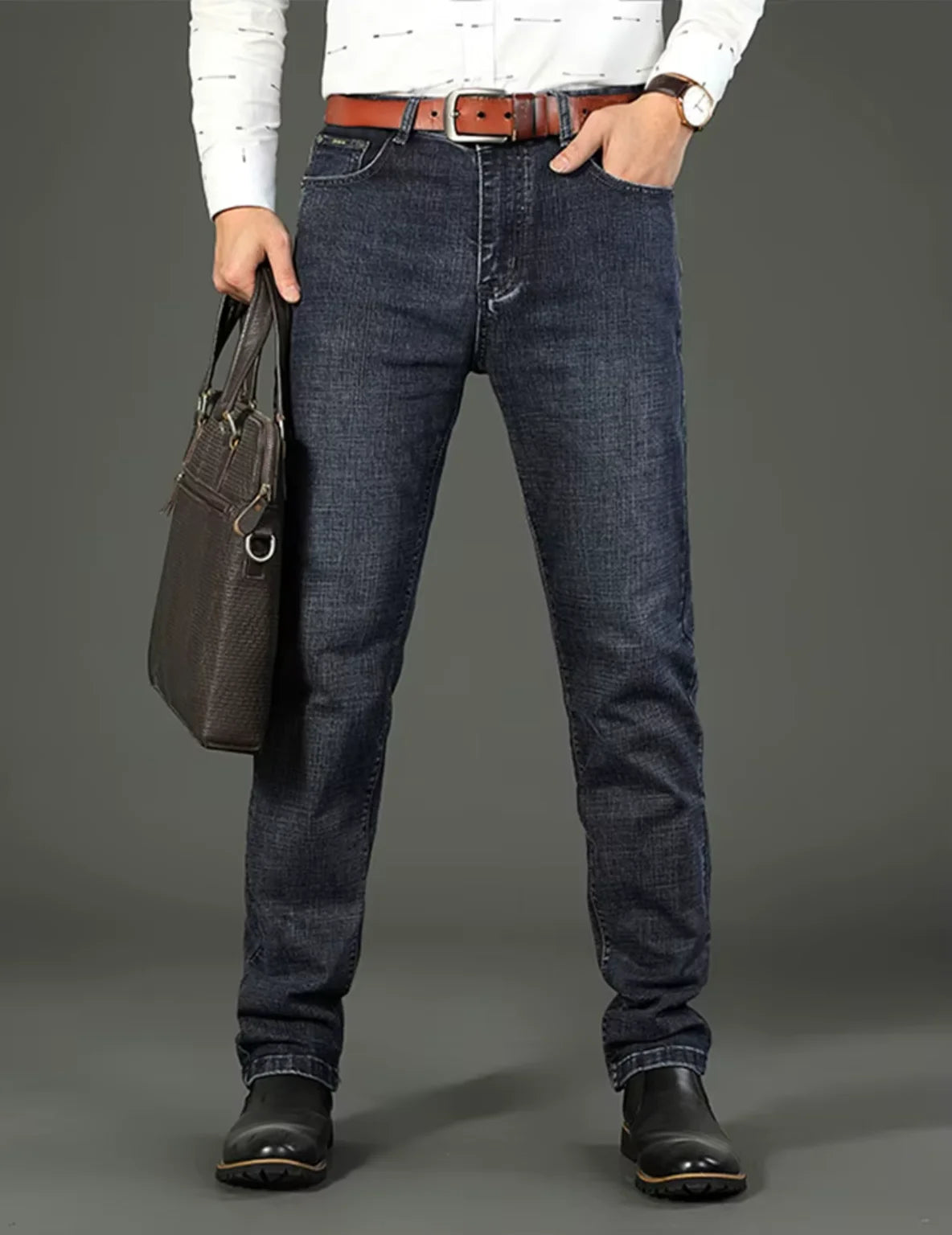 2026 Neue Business-Herrenjeans Lässige Gerade Stretch-Jeans Modische Klassische Blaue Schwarze Arbeits-Denim-Hose Herrenbekleidung