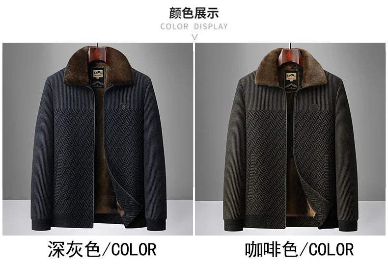 2025, Herren-Jacke aus Wollmischung, Herren-Plüsch-verdickte Chenille-Baumwollkleidung, Papa-Kleidung, warmer Opa-Baumwollmantel