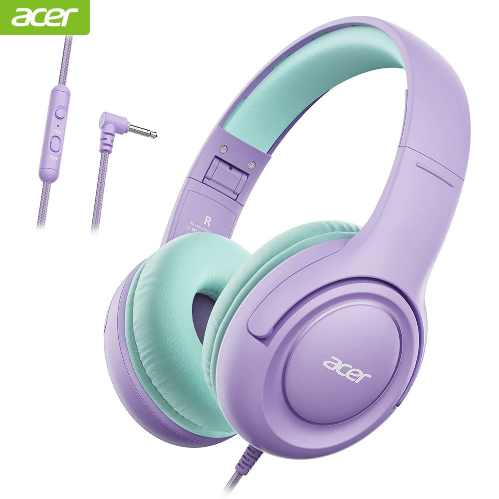 Acer Kinder-Kopfhörer, kabelgebunden, für die Schule, 85/94 dB Lautstärkeregler, faltbares Stereo-Sound-Headset für Kinder, Lerntablett, IPad, PC